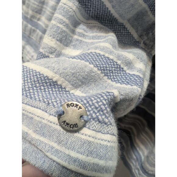 Roxy Lightweight Hoodie Women’s Size M Blue White Striped Kangaroo Pocket - Picture 3 of 11